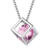 3D Cube Birthstone October Tourmaline Necklace Sterling Silver - Necklaces - Aurora Tears